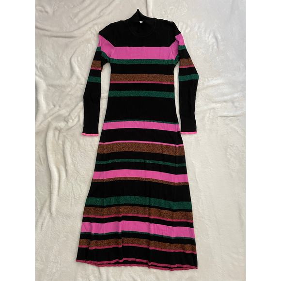 TANYA TAYLOR Velma Open Back Knit Sweater Dress Medium Black/Pink Striped - Picture 4 of 13